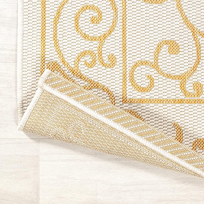 JONATHAN Y Vintage Filigree Indoor Outdoor Area Rug 9X12 Cream/Yellow, Charleston Textured Weave for Backyard, Patio, Porch, Easy-Cleaning, High Traffic, Pet-Friendly, Non-Shedding (SMB106M-9)