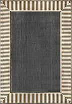 nuLOOM 6' 7" x 9' Outdoor Area Rug, Casual Design With Striped Border, Stain Resistant, Highly Durable, For Patio, Balcony, Bedroom, Living Room, Dining Room, Bathroom, Dark Grey