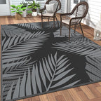 GENIMO Outdoor Rug 5' x 8' Waterproof for Patios Clearance, Reversible Outdoor Plastic Straw Camping Rug Carpet, Large Area Rugs Mats for RV, Picnic, Backyard, Deck, Balcony, Porch, Beach, Black&Grey