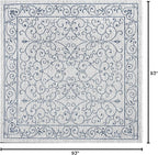 JONATHAN Y Vintage Filigree Indoor Outdoor Square Area Rug 8X8 Gray/Navy, Charleston Textured Weave for Backyard, Patio, Porch, Easy-Cleaning, High Traffic, Pet-Friendly, Non-Shedding (SMB106C-8SQ)