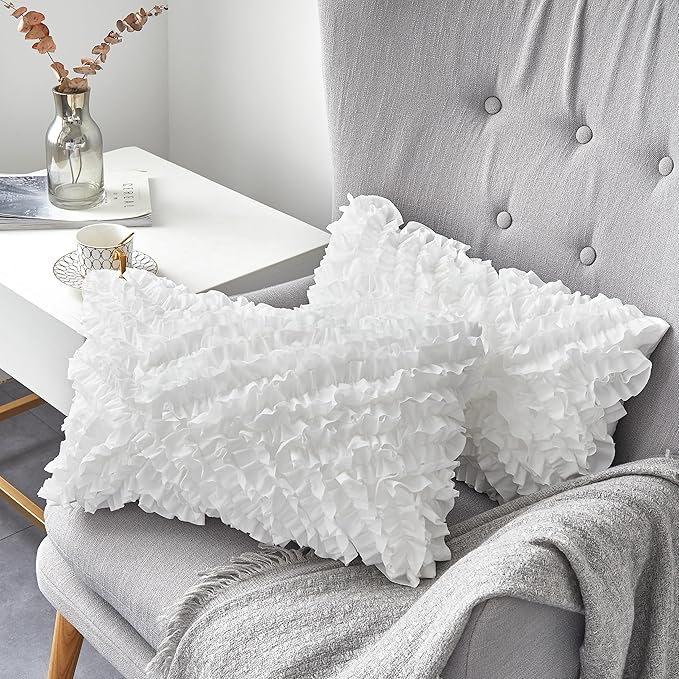 Oubonun 14 x 22 Pillow Inserts (Set of 2) - Lumbar Pillow with 100% Cotton Cover - Rectangle Square Interior Sofa Pillow Inserts - Decorative Pillow Insert Pair - White Couch Pillow