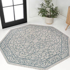 JONATHAN Y Vintage Filigree Indoor Outdoor Octagon Area Rug 5 Ft Gray/Teal, Charleston Textured Weave for Backyard, Patio, Porch, Easy-Cleaning, High Traffic, Pet-Friendly, Non-Shedding SMB106E-5TGN