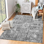 Vintage 8' x 10' Washable Area Rug - Stylish Indoor Rug for Living, Dining or Bedroom - Lightweight Carpet with Non-Slip Backing - Foldable for Easy Placement and Maintenance - Grey