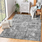 Vintage 5' x 7' Washable Area Rug - Stylish Indoor Rug for Living, Dining or Bedroom - Lightweight Carpet with Non-Slip Backing - Foldable for Easy Placement and Maintenance - Grey