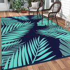 GENIMO Outdoor Rug 8' x 10' Waterproof for Patios Clearance, Reversible Outdoor Plastic Straw Camping Rug Carpet, Large Area Rugs Mats for RV, Camper, Deck, Balcony, Porch, Beach, Navy Blue&Jade Green