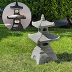 Galt International 2 Tier Pagoda Garden Statue LED Solar Powered Light 26" Tall Outdoor Zen Garden Lantern Landscape Lawn Asian Pagoda Stupa Decor Grey Resin