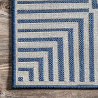 nuLOOM 3'6" x 5' Outdoor Area Rug, Casual Design With Striped Border, Stain Resistant, Highly Durable, For Patio, Balcony, Bedroom, Living Room, Dining Room, Bathroom, Navy