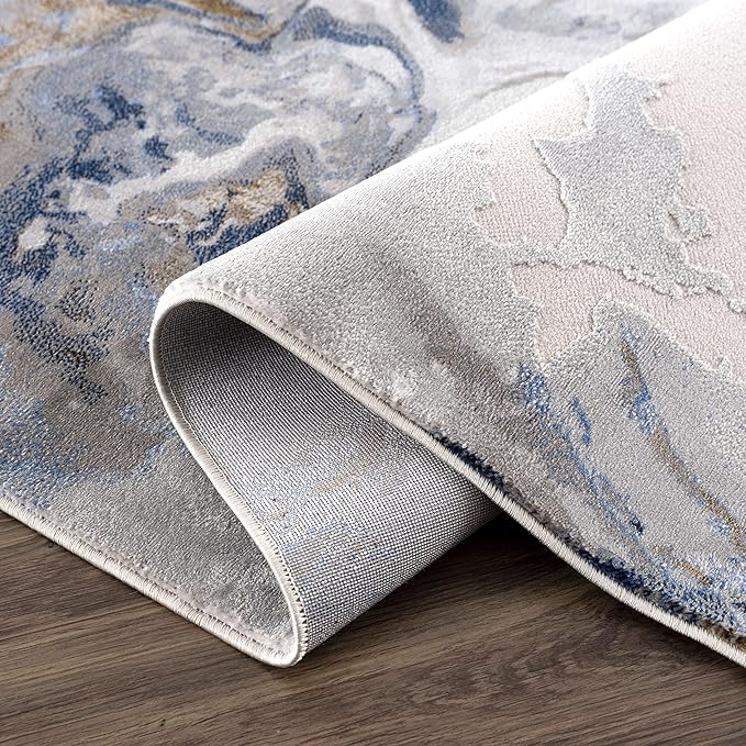 Abani Rugs Abstract Design 2' 6" x 6' Bedroom Rug - Grey, Brown & Blue Modern Multi-Dimensional Washable Area Rug