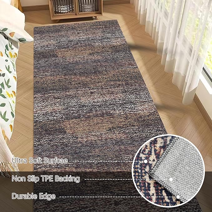 RUGSURE Washable Area Rug - 1/6 Thick - Stain & Water Resistant Non-Slip - Resistant Rug for Living Room, Bedroom, Nursery, Pet & Child Friendly, Vintage Charm Area Rugs (Rust, 2'6'' x 8')
