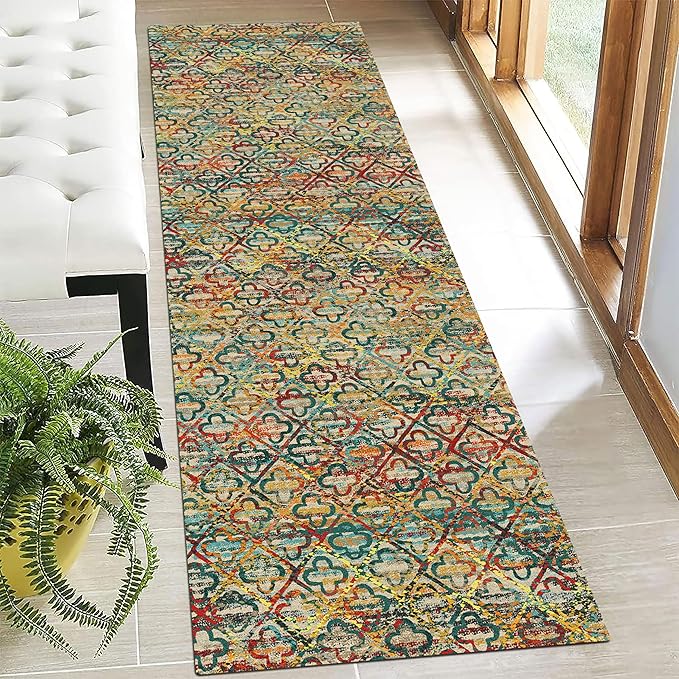 RUGSURE Washable Area Rugs, 2'6'' x 8' - 1/6 Thick - Stain & Water Resistant Non-Slip - Perfect Resistant Rug for Living Room, Bedroom, Nursery, Pet & Child Friendly, Vibrant Colors Rugs, Multicolor