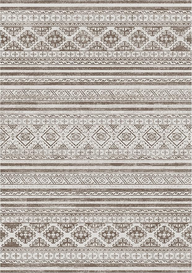 RUGSURE Washable Area Rugs 6' x 9' - 1/6 Thick - Moroccan-Inspired -Stain & Water Resistant Non-Slip - Resistant Rug for Living Room, Bedroom, Nursery, Pet & Child Friendly (Brown)