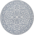 JONATHAN Y Vintage Filigree Indoor Outdoor Round Area Rug 9 Ft Gray/Navy, Charleston Textured Weave for Backyard, Patio, Porch, Easy-Cleaning, High Traffic, Pet-Friendly, Non-Shedding (SMB106C-9R)
