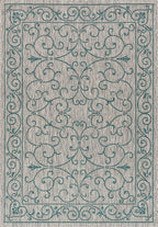 JONATHAN Y Vintage Filigree Indoor Outdoor Area Rug 8X10 Gray/Teal, Charleston Textured Weave for Backyard, Patio, Porch, Easy-Cleaning, High Traffic, Pet-Friendly, Non-Shedding (SMB106E-8)