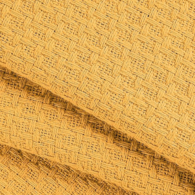 BELIZZI HOME 100% Cotton Bed Blanket, Breathable Bed Blanket Full Queen Size, Cotton Thermal Blankets Full Queen, Perfect for Layering Any Bed for All Season, Mustard Yellow