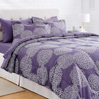 Amazon Basics Full/Queen Comforter Set with Sheets, 7-Piece Purple Floral Bedding, Lightweight Microfiber Bed-in-a-Bag