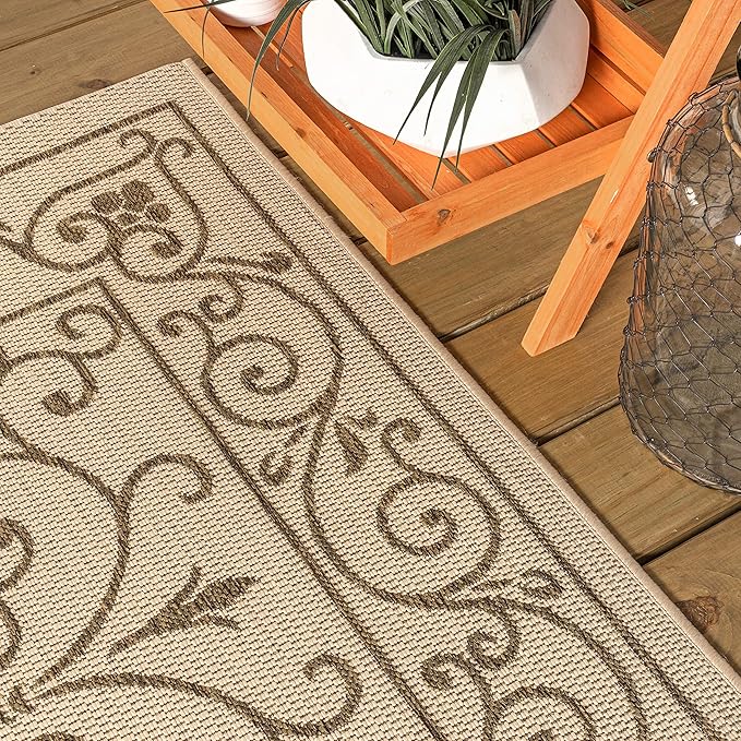 JONATHAN Y Vintage Filigree Indoor Outdoor Square Area Rug 6X6 Beige/Brown, Charleston Textured Weave for Backyard, Patio, Porch, Easy-Cleaning, High Traffic, Pet-Friendly, Non-Shedding (SMB106A-6SQ)