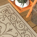 JONATHAN Y Vintage Filigree Indoor Outdoor Area Rug 10X14 Beige/Brown, Charleston Textured Weave for Backyard, Patio, Porch, Easy-Cleaning, High Traffic, Pet-Friendly, Non-Shedding (SMB106A-14)