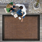 CAMILSON Indoor Outdoor Rug, 9x12 Bordered Nut Brown Black Modern Area Rugs for Indoor and Outdoor Patios, Kitchen and Hallway Mats, Washable Porch Deck Outside Carpet (Border Nut Brown Black, 9 x 12)
