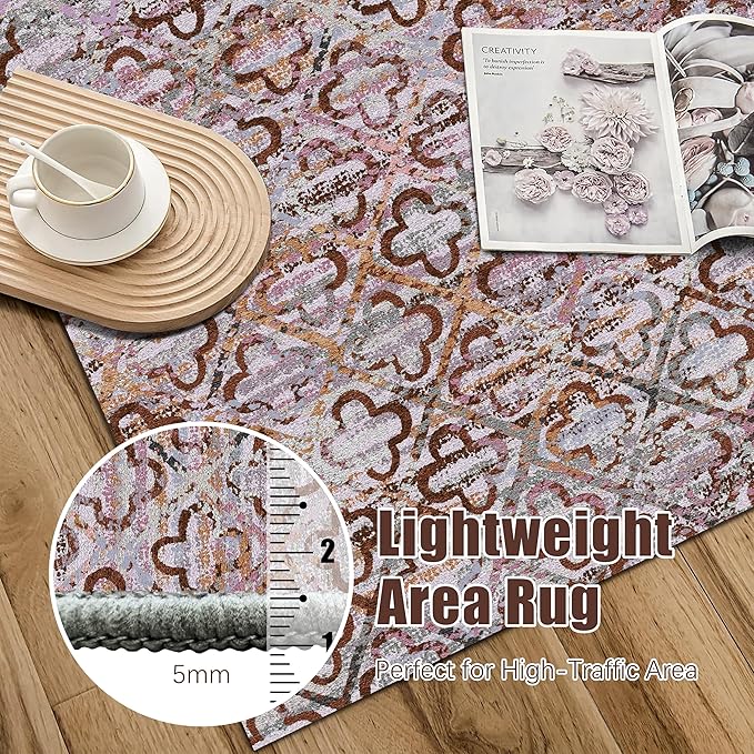 RUGSURE Washable Area Rugs, 2'6'' x 8' - 1/6 Thick - Stain & Water Resistant Non-Slip - Perfect Resistant Rug for Living Room, Bedroom, Nursery, Pet & Child Friendly, Vibrant Colors Rugs, Purple