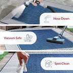 nuLOOM 2' x 3' Outdoor Area Rug, Casual Design With Striped Border, Stain Resistant, Highly Durable, For Patio, Balcony, Bedroom, Living Room, Dining Room, Bathroom, Navy