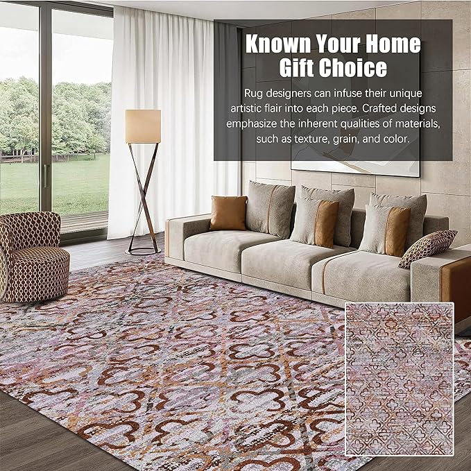 RUGSURE Washable Area Rugs, 9' x 12' - 1/6 Thick - Stain & Water Resistant Non-Slip - Perfect Resistant Rug for Living Room, Bedroom, Nursery, Pet & Child Friendly, Vibrant Colors Rugs, Purple