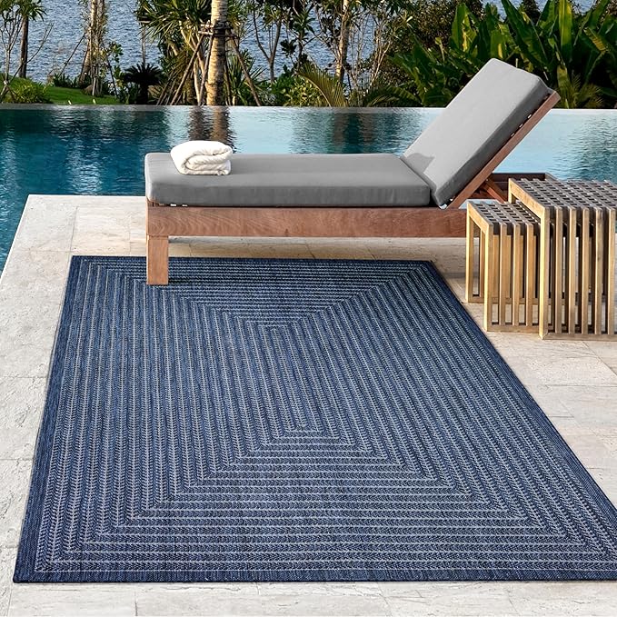 Adiva Rugs Outdoor Indoor Area Rug, Weather Resistant, Easy to Clean, Stain Resistant Floor Mat for Dining Room, Backyard, Deck, Patio (Navy Weiss, 6' x 9')