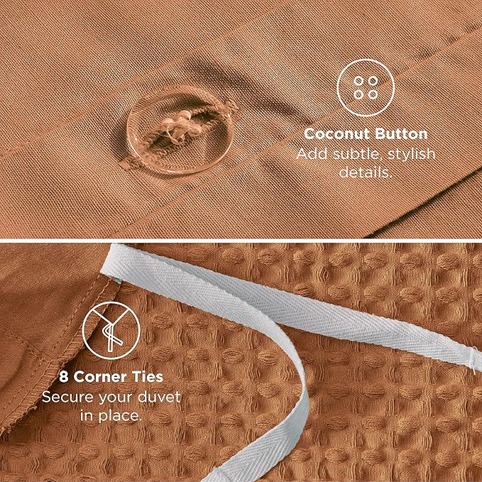Bedsure Cotton Duvet Cover Queen - 100% Cotton Waffle Weave Hazel Duvet Cover Queen Size, GentleSoft™ and Breathable Bedding Set for All Season, 3 Pieces, 90"x90"