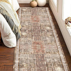 Vintage 2'6'' x 8' Washable Area Rug - Stylish Indoor Rug for Living, Dining or Bedroom - Lightweight Carpet with Non-Slip Backing - Foldable for Easy Placement and Maintenance - Ivory