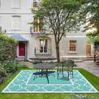 GENIMO 6' x 9' Outdoor Rug Waterproof for Patio Decor, Reversible Plastic Straw Area Mats Carpet for Camper Clearance, Outside Carpet for Rv, Deck, Porch, Beach, Balcony, Aqua Blue & White