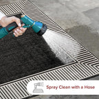 nuLOOM 9'6" x 12' Outdoor Area Rug, Casual Design With Striped Border, Stain Resistant, Highly Durable, For Patio, Balcony, Bedroom, Living Room, Dining Room, Bathroom, Black