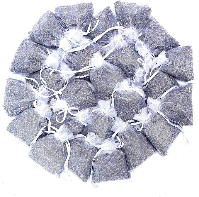 French Lavender Sachets for Drawers and Closets Fresh Scents, Set of 24, Home Fragrance Sachet for Closets and Drawers, White, LV-C-24-2