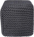 REDEARTH Cube Pouf Foot Stool Ottoman - Hand Knitted Coffee Table - Cotton Cord Boho Pouffe - Home Décor Poof - Stuffed Footrest for Living Room - Bedroom - Patio (16" x 16" x 16") - Dark Gray