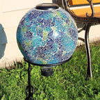 Sunnydaze Azul Terra 10" Crackled Glass Garden Gazing Globe with LED Solar Light - Set of 2