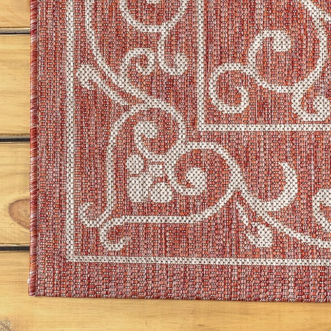 JONATHAN Y Vintage Filigree Indoor Outdoor Area Rug 6X9 Red/Beige, Charleston Textured Weave for Backyard, Patio, Porch, Easy-Cleaning, High Traffic, Pet-Friendly, Non-Shedding (SMB106B-6)