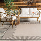 nuLOOM 2' x 8' Outdoor Area Rug, Casual Design with Striped Border, Stain Resistant, Highly Durable, for Patio, Balcony, Bedroom, Living Room, Dining Room, Bathroom, Light Grey
