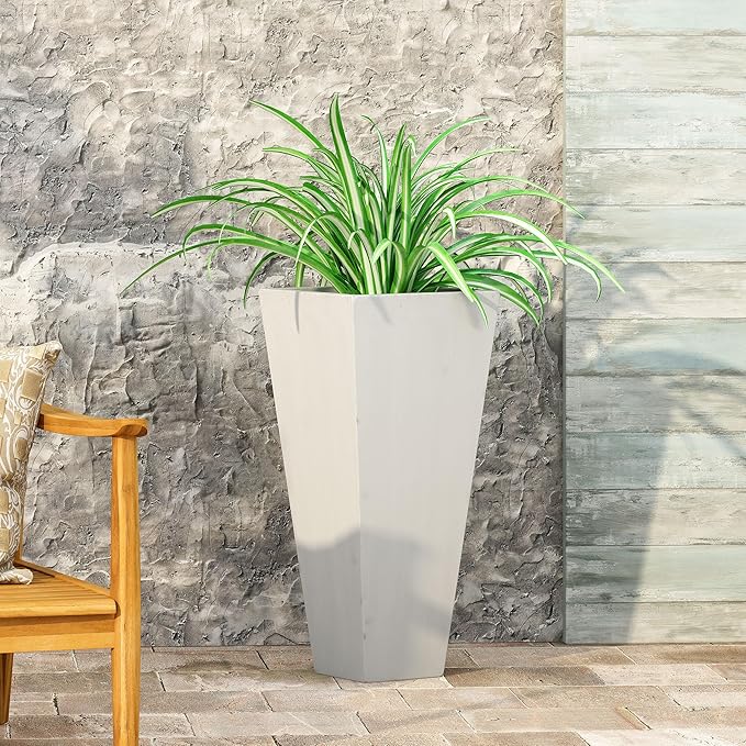 Christopher Knight Home Jorine Tapered Planter, Cast Stone Plant Pot, Lightweight Concrete Urban Planter, Standing Urn, Patio Garden Pot for Entryway Poolside, No Assembly Needed, 13" Matte White