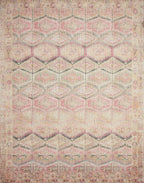 Loloi Layla Collection LAY-17 Pink/Lagoon 2'-3" x 3'-9" .13" Thick Accent Rug, Soft, Durable, Vintage Inspired, Distressed, Low Pile, Non-Shedding, Easy Clean, Printed, Living Room Rug