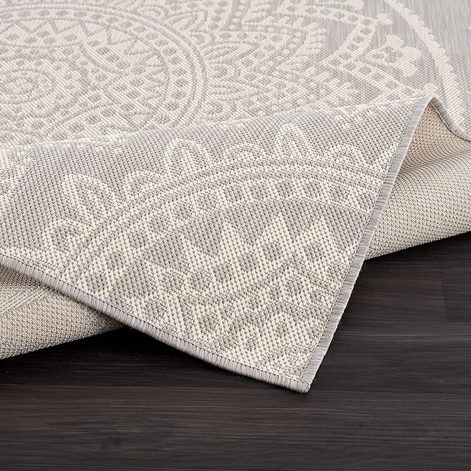 CAMILSON Outdoor Rug 5x7 Modern Area Rugs for Indoor and Outdoor Patios and Porches - Waterproof, Washable, Non-Shedding, Easy-to-Clean Outside Carpet (5 x 7, Medallion - Grey/White)