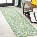 JONATHAN Y Vintage Filigree Indoor Outdoor Runner Rug 2X8 Green/Ivory, Charleston Textured Weave for Backyard, Patio, Porch, Easy-Cleaning, High Traffic, Pet-Friendly, Non-Shedding (SMB106K-28)