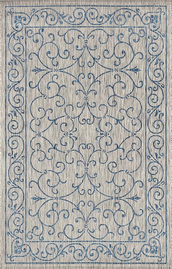 JONATHAN Y Vintage Filigree Indoor Outdoor Area Rug 6X9 Gray/Navy, Charleston Textured Weave for Backyard, Patio, Porch, Easy-Cleaning, High Traffic, Pet-Friendly, Non-Shedding (SMB106C-6)