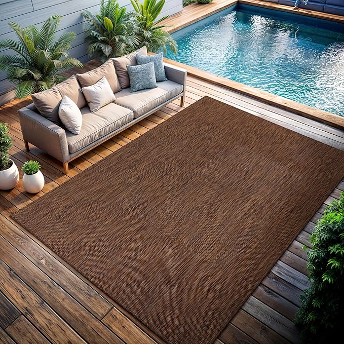 CAMILSON Outdoor Rug 9x12 Modern Area Rugs for Large Indoor and Outdoor Patios and Porches - Waterproof, Washable, Non-Shedding, Easy-to-Clean Outside Carpet (9 x 12, Solid - Gold)