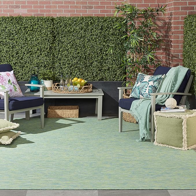 Nourison Positano Indoor/Outdoor Blue/Green 8' x 10' Area Rug, Easy Cleaning, Non Shedding, Bed Room, Living Room, Dining Room, Backyard, Deck, Patio (8x10)