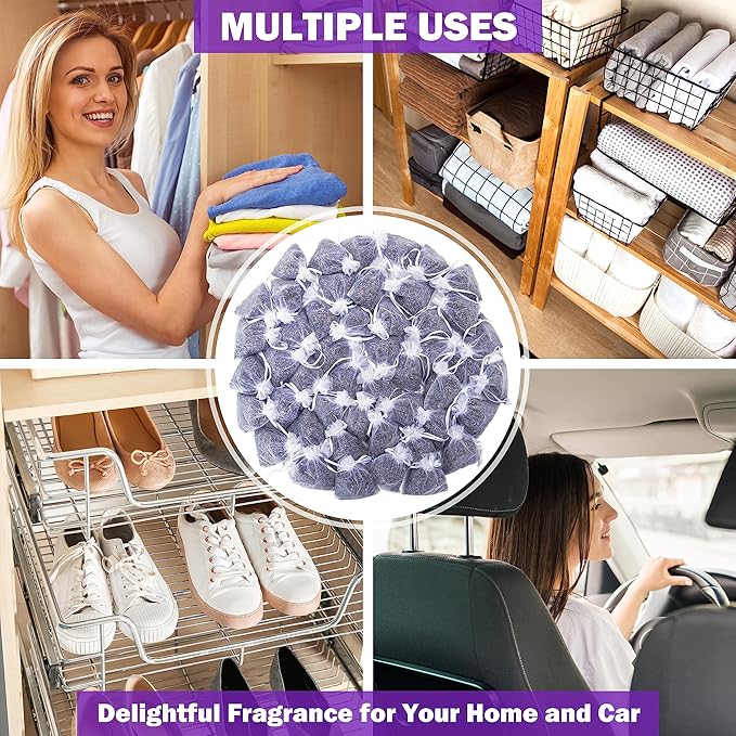 French Lavender Sachets for Drawers and Closets Fresh Scents, Set of 48, Home Fragrance Sachet for Closets and Drawers, White, LV-C-48-2