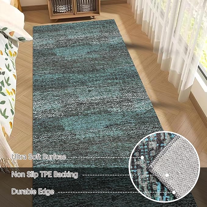 RUGSURE Washable Area Rug - 1/6 Thick - Stain & Water Resistant Non-Slip - Resistant Rug for Living Room, Bedroom, Nursery, Pet & Child Friendly, Vintage Charm Area Rugs (Green, 2'6'' x 8')