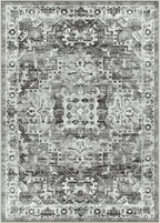 GENIMO Machine Washable 8x10 Area Rugs for Living Room, Non Slip Vintage Rugs, Low Pile Lightweight Chenille Print Rug for Bedroom, Dining Room, Home Office, Deep Gray