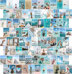 Y2K BOO Summer Beach Aesthetic Wall Collage Kit – 100 Ocean Blue & Sky Blue Photos, 4"x6" Prints for Teen Girls Dorm Room Decor, Beach Activities & Ocean Moments, Ideal Gift for Birthday & Graduation