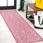 JONATHAN Y Vintage Filigree Indoor Outdoor Runner Rug 2X8 Fuchsia/Light Gray, Charleston Textured Weave for Backyard, Patio, Porch, Easy-Cleaning, Pet-Friendly, Non-Shedding (SMB106J-28)