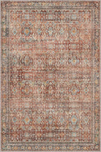 GENIMO 6x9 Area Rugs for Living Room, Machine Washable Non Slip Vintage Rugs, Low Pile Lightweight Chenille Print Rug for Bedroom, Dining Room, Home Office, Terracotta Indigo