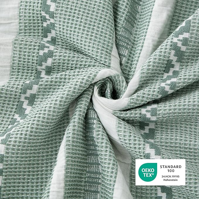 Bedsure Waffle Weave Duvet Cover King - 100% Cotton Boho Duvet Cover with 2 Pillowcases - Green Textured Comforter Cover with Zipper Closure (King, 104"x90")