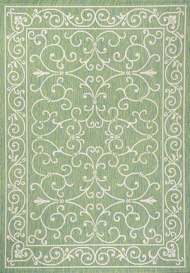 JONATHAN Y Vintage Filigree Indoor Outdoor Area Rug 4X6 Green/Ivory, Charleston Textured Weave for Backyard, Patio, Porch, Easy-Cleaning, High Traffic, Pet-Friendly, Non-Shedding (SMB106K-4)